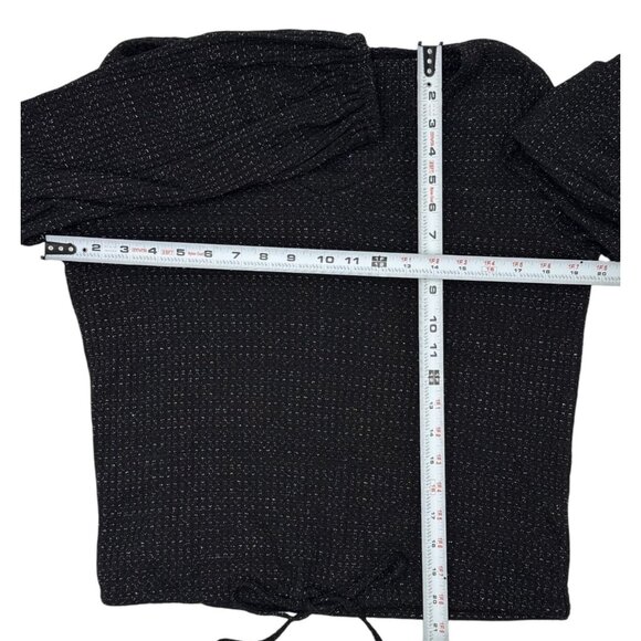 LC Lauren Conrad Size S Womens Black Glitter Knit Drawstring Long Sleeve Top - Picture 3 of 8